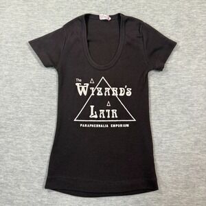 Wizards Lair Shirt Women's S Black 70s 80s Bubble Bus Video Game Tee Goth‎